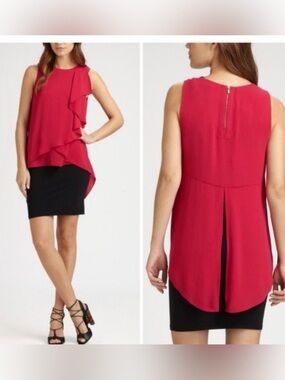 BCBGMAXAZRIA Ruffle Sleeveless Blouse Hot Pink Size S